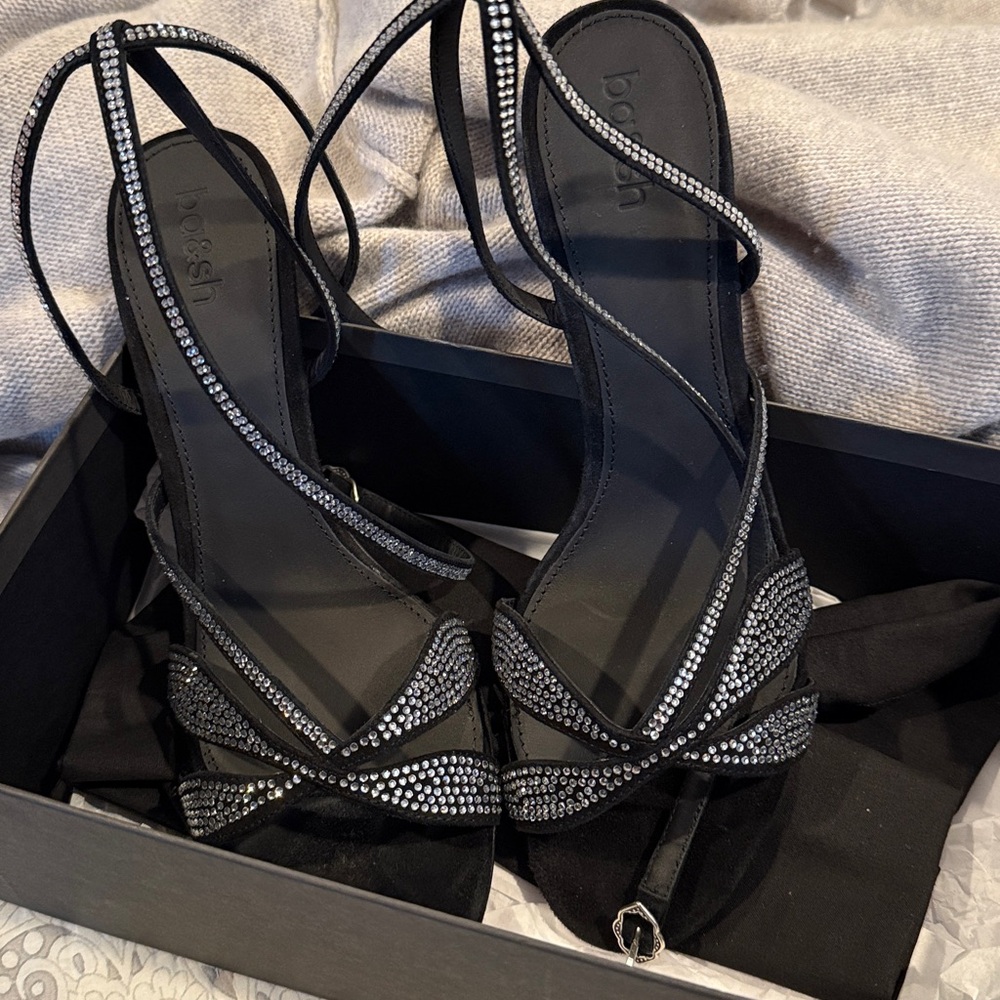 ba&sh Elegant Black Sandals with Rhinestone Straps - Picture 4 of 7
